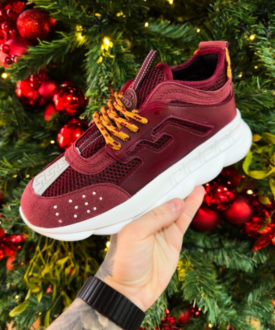 Sneakers CHAIN Burgundy - Piele ecologica si catifea - Img 7