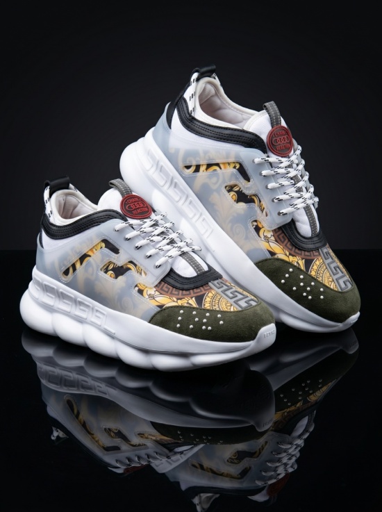 Sneakers CHAIN Green/White - Piele ecologica si catifea - Img 3