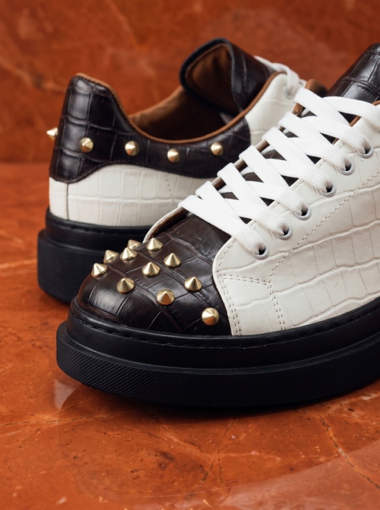 Adidasi din piele ecologică alba cu talpa neagra - SPIKED - Img 2