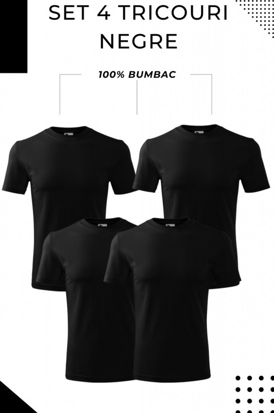 Set 4 tricouri din bumbac - Negre