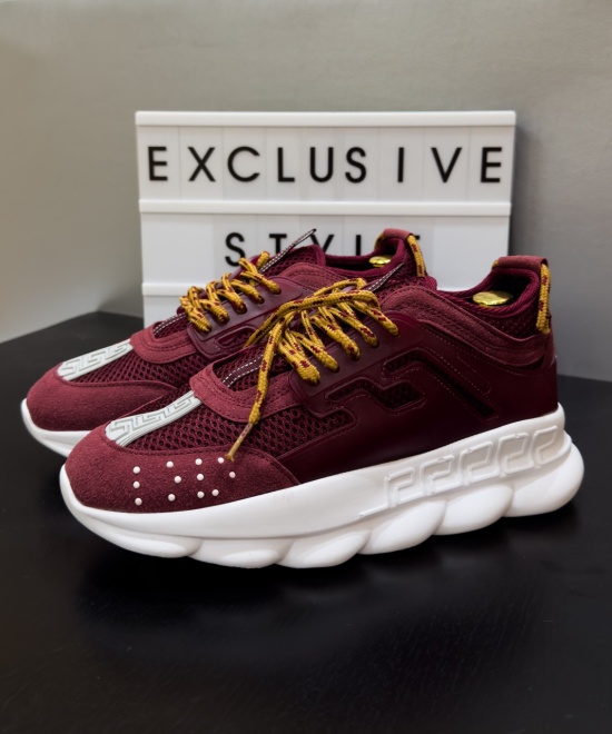 Sneakers CHAIN Burgundy - Piele ecologica si catifea - Img 2