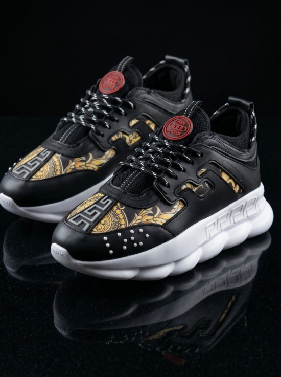 Sneakers din piele ecologica - CHAIN Negru si Auriu - Img 3