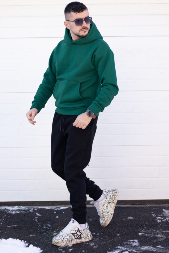 Trening oversized din bumbac gros - OSLO GREEN &amp; BLACK - Img 7