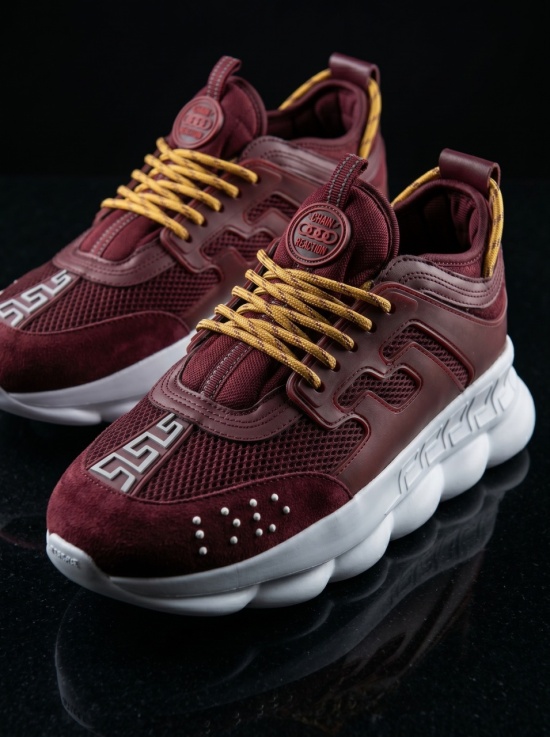 Sneakers CHAIN Burgundy - Piele ecologica si catifea - Img 4