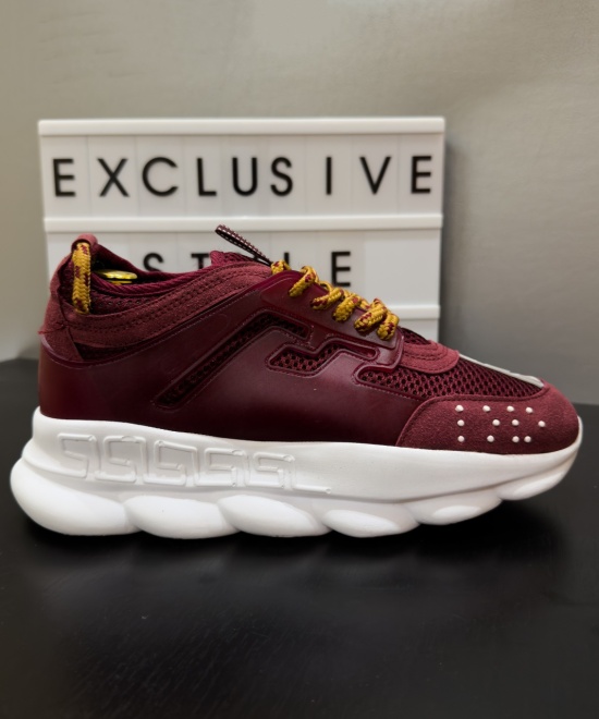 Sneakers CHAIN Burgundy - Piele ecologica si catifea - Img 5