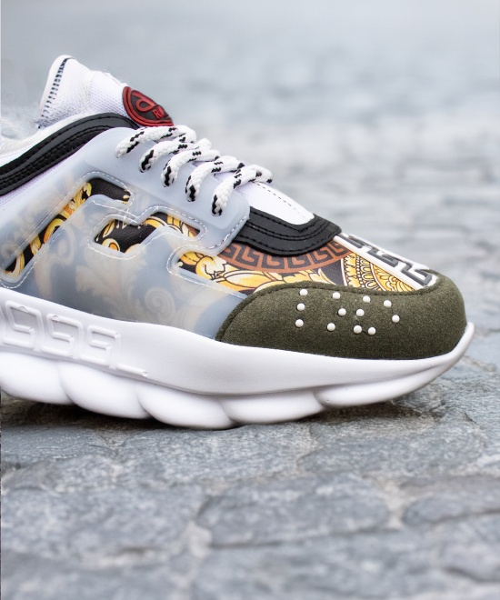 Sneakers CHAIN Green/White - Piele ecologica si catifea - Img 10
