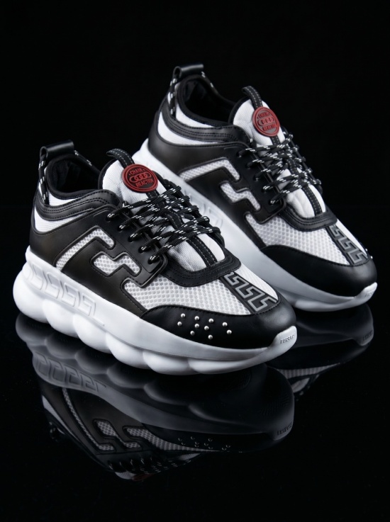 Sneakers din piele ecologica albi cu negru - CHAIN DUO - Img 3