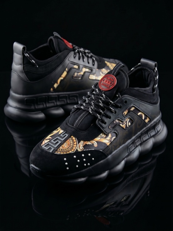 Sneakers din piele ecologica si catifea - CHAIN NEGRU/AURIU - Img 3