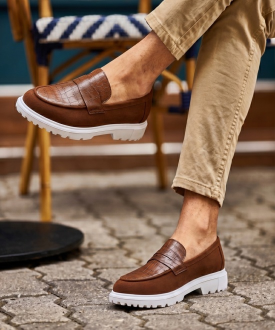Mocasini maro din piele ecologică cu talpa alba - SKIN - Img 3