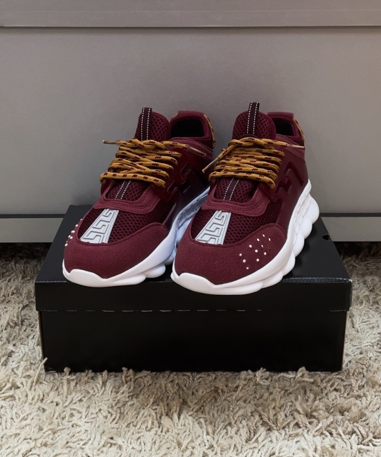 Sneakers CHAIN Burgundy - Piele ecologica si catifea - Img 8