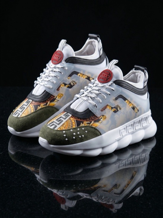Sneakers CHAIN Green/White - Piele ecologica si catifea - Img 4