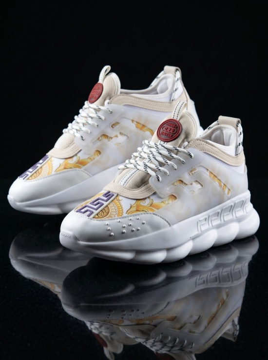 Sneakers din piele ecologica - CHAIN Gold &amp; White - Img 3