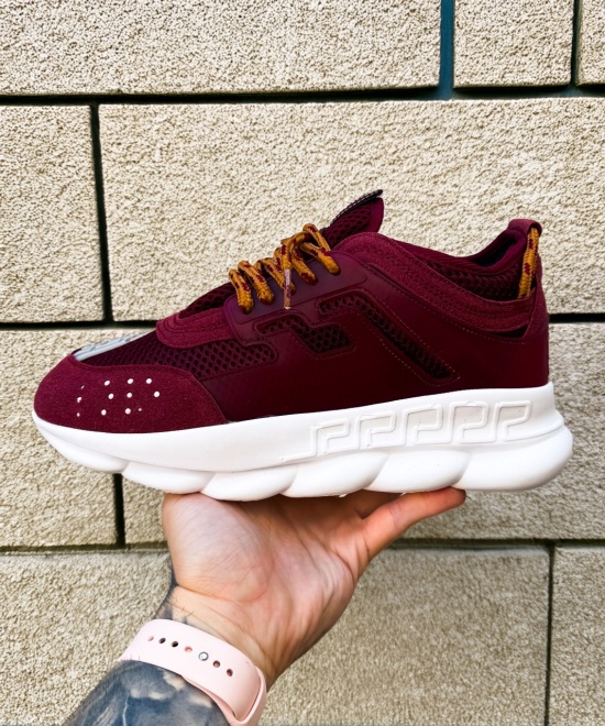 Sneakers CHAIN Burgundy - Piele ecologica si catifea - Img 9