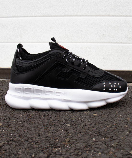 Sneakers din piele ecologica - CHAIN Negru cu talpa alba - Img 2