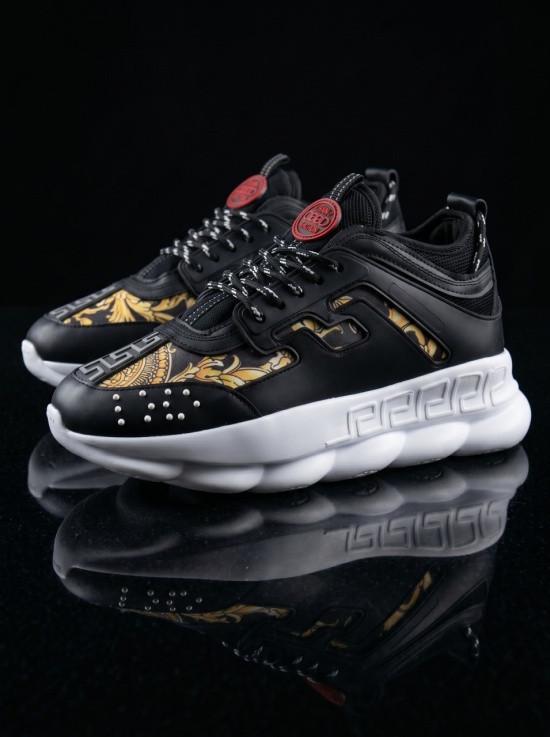 Sneakers din piele ecologica - CHAIN Negru si Auriu - Img 4