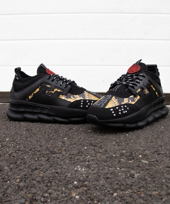 Sneakers din piele ecologica si catifea - CHAIN NEGRU/AURIU - Img 2
