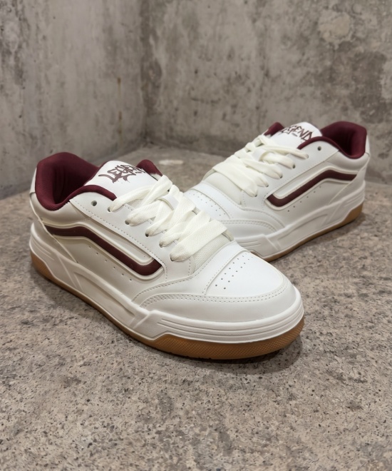 Adidasi din piele ecologică burgundy si alb - SKATE - Img 2