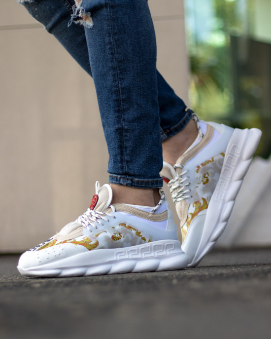 Sneakers din piele ecologica - CHAIN Gold &amp; White - Img 9