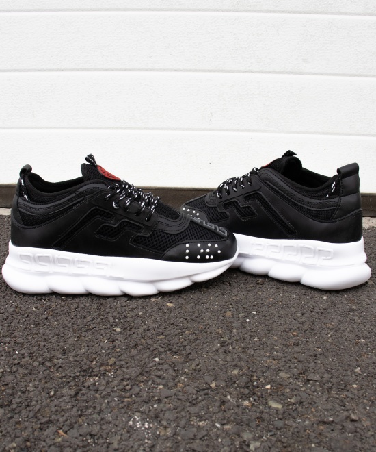 Sneakers din piele ecologica - CHAIN Negru cu talpa alba - Img 5