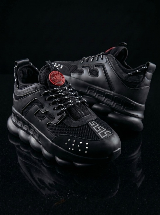 Sneakers din piele ecologica si catifea - CHAIN ALL BLACK - Img 3