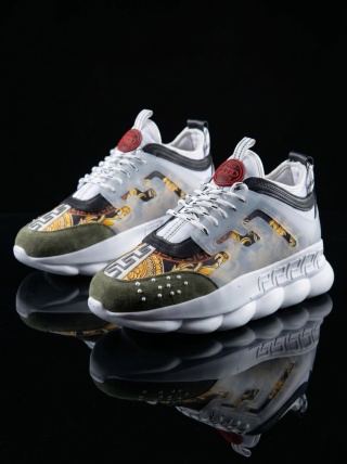 Sneakers CHAIN Green/White - Piele ecologica si catifea