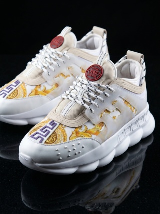Sneakers din piele ecologica - CHAIN Gold & White