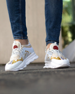 Sneakers din piele ecologica - CHAIN Gold & White - Img 10