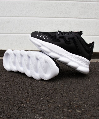Sneakers din piele ecologica - CHAIN Negru cu talpa alba - Img 7