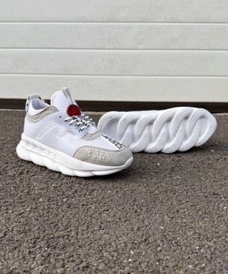 Sneakers din piele ecologica si catifea albi - CHAIN - Img 2