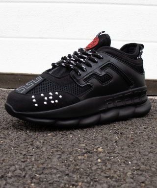 Sneakers din piele ecologica si catifea - CHAIN ALL BLACK - Img 9