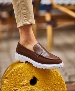 Mocasini maro din piele ecologică cu talpa alba - SKIN