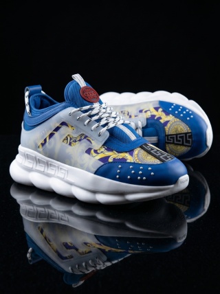 Sneakers din piele ecologica - CHAIN / Albastru-Auriu - Img 3