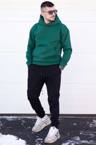Trening oversized din bumbac gros - OSLO GREEN & BLACK - Img 3