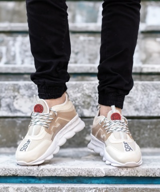 Sneakers din piele ecologica bej - CHAIN - Img 5