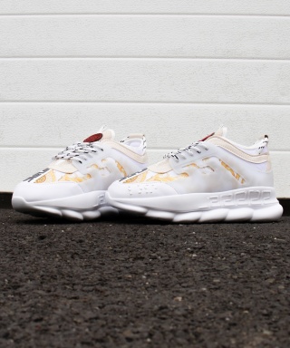 Sneakers din piele ecologica - CHAIN Gold & White - Img 2