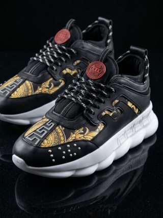 Sneakers din piele ecologica - CHAIN Negru si Auriu