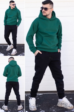Trening oversized din bumbac gros - OSLO GREEN & BLACK