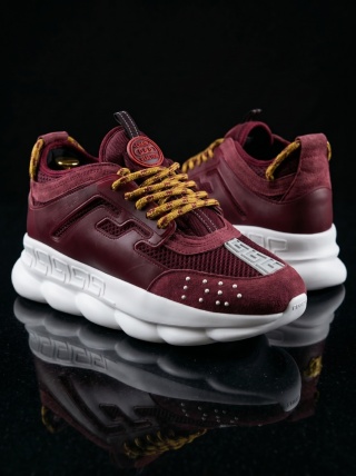 Sneakers CHAIN Burgundy - Piele ecologica si catifea - Img 3