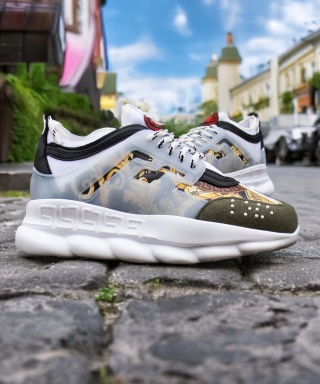 Sneakers CHAIN Green/White - Piele ecologica si catifea - Img 5
