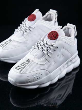 Sneakers din piele ecologica albi - CHAIN