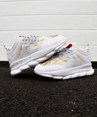 Sneakers din piele ecologica - CHAIN Gold & White - Img 5