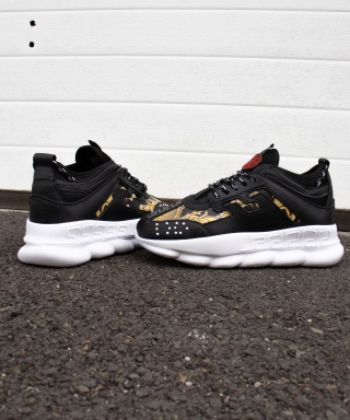 Sneakers din piele ecologica - CHAIN Negru si Auriu - Img 6