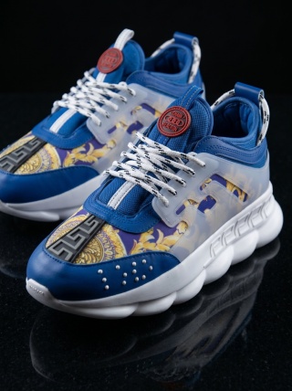 Sneakers din piele ecologica - CHAIN / Albastru-Auriu