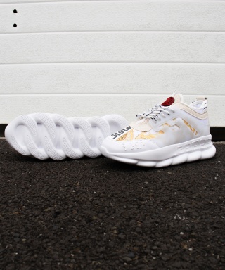 Sneakers din piele ecologica - CHAIN Gold & White - Img 7