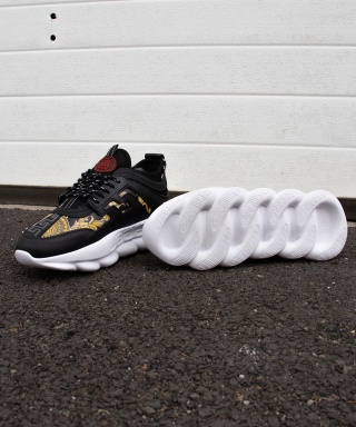 Sneakers din piele ecologica - CHAIN Negru si Auriu - Img 8