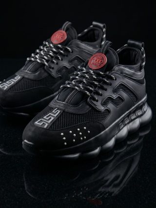 Sneakers din piele ecologica si catifea - CHAIN ALL BLACK