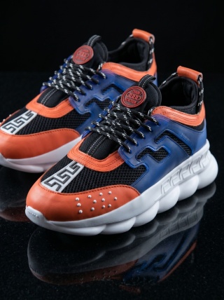 Sneakers CHAIN Orange/Blue - Piele ecologica - Img 3