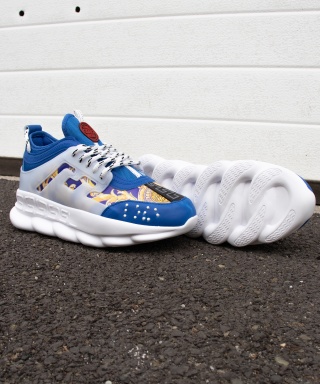 Sneakers din piele ecologica - CHAIN / Albastru-Auriu - Img 5