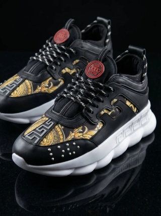Sneakers din piele ecologica - CHAIN Negru si Auriu