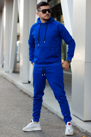 Trening Flausat HOOD Bumbac Albastru